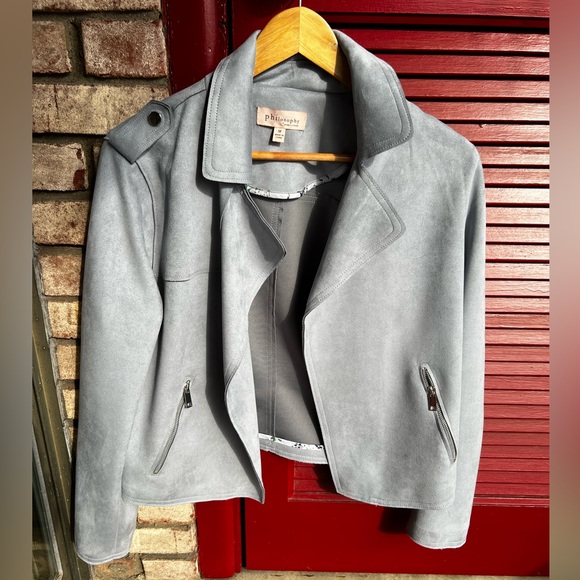 Philosophy Medium Grey Faux Leather Jacket - Picture 2 of 9